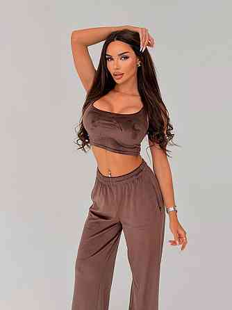 Жіночий стильний повсякденний велюровий костюм-трійка Шоколад, 42/44 Одеса