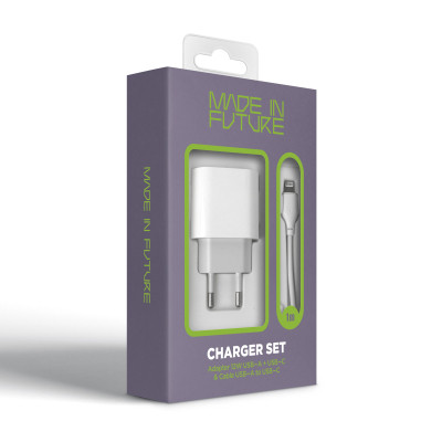 Зарядний пристрій MadeInFuture MFS12 12W 1xUSB-A + 1xUSB-C + cable USB-A to Lightning White (MIF82823) Вінниця - фото 7