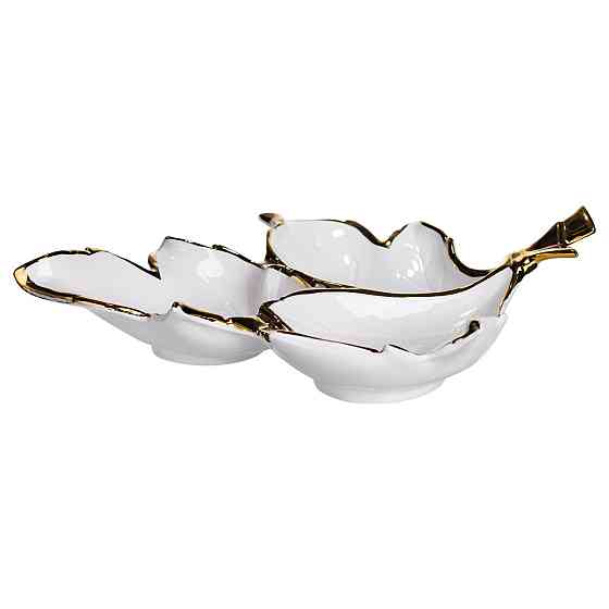 Менажниця порцелянова на 3 секції для закусок 37×28×7.5 (см) тарілка менажниця Білий із золотом ZBSY-14 Київ