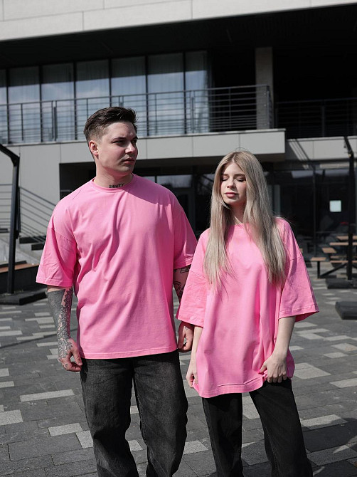 Парні футболки оверсайз(oversize) для чоловіка і дружини, для закоханих пар SANE рожеві Одеса - фото 2
