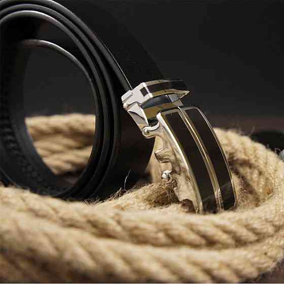 Ремень мужской с автоматической пряжкой и черными вставками Черный (Vintage) Киев