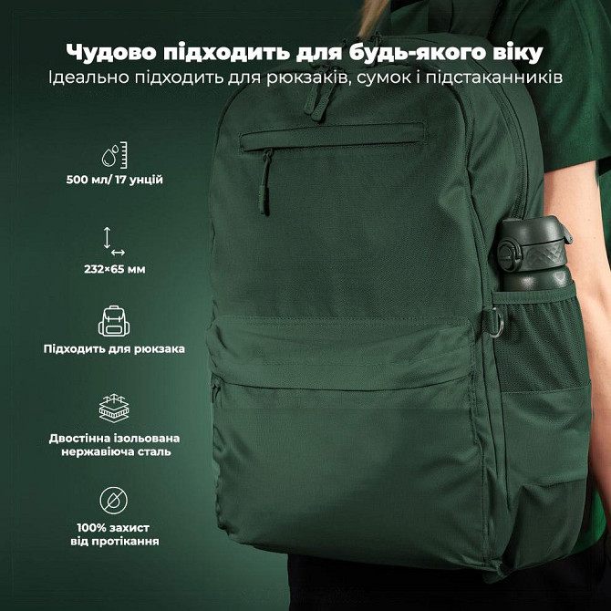 Пляшка для води металева вакуумна ION8 500 мл. Vacuum Insulated, Dark Green Каменское - изображение 5