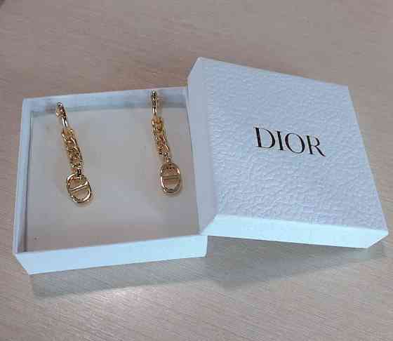 Брендовые серьги Диор/Dior, позолота / Диор серьги с цепочками Одесса