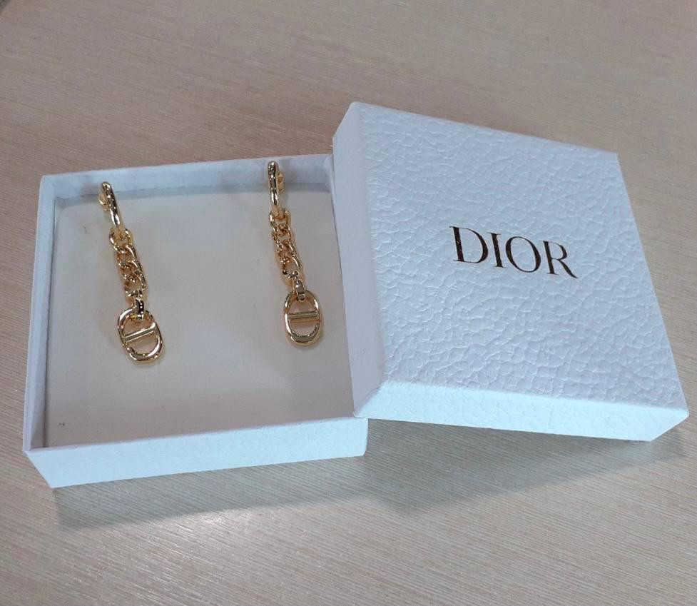 Брендовые серьги Диор/Dior, позолота / Диор серьги с цепочками Одесса - изображение 1