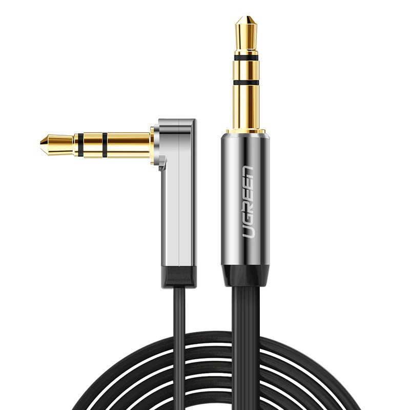 Аудио кабель AUX 3.5mm jack Ugreen с угловым L-образным штекером AV119 10598 (Черный с серебром, 1.5м) Николаев - изображение 2
