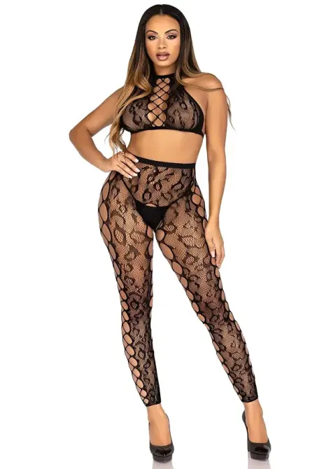 Комплект Leg Avenue Crop Top & Crotchless Tights One Size Black Львов - изображение 4