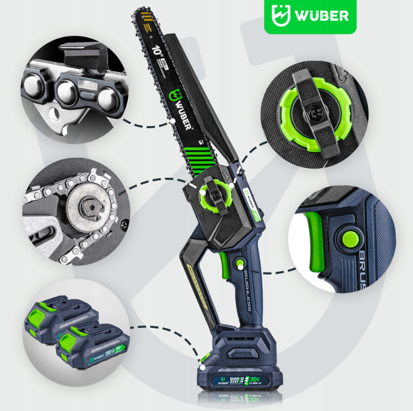 Акумуляторна пила ланцюгова + 2 акумулятори 2А·год 20В + 2 шини Wuber (Польща) Київ - фото 3