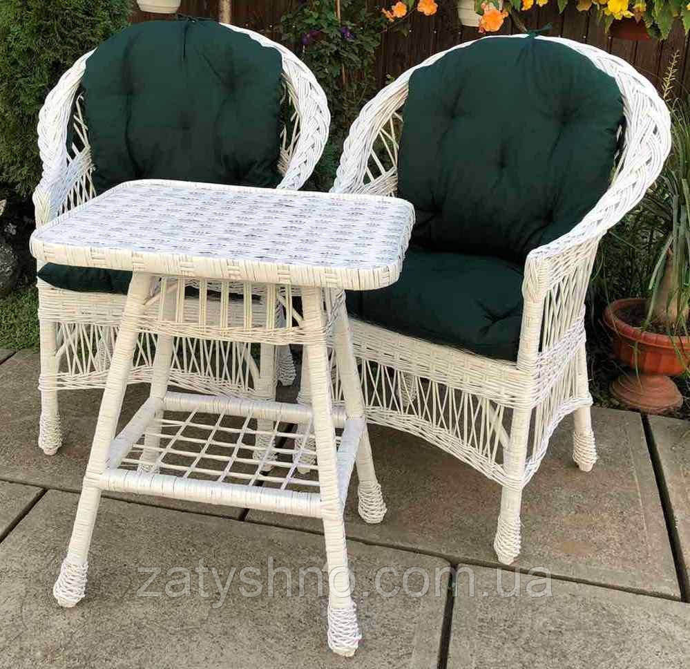 Білі плетені меблі з накидками зеленими | Меблі з лози білі | меблі плетені на дачу Київ - фото 2