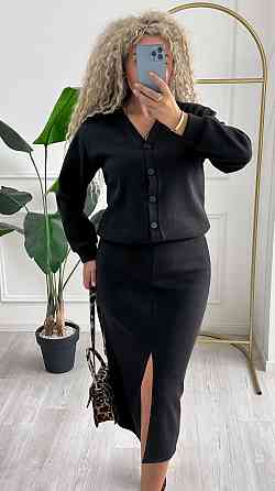 Женский невероятный костюм кардиган+юбка ангора вязка на трикотаже Черный, 50/52 Одесса