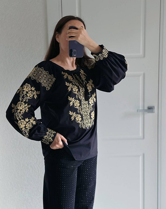 Женская черная современная вышиванка 80% хлопок, 20% полиэстер 44 Одесса - изображение 3