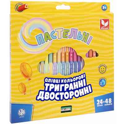 Олівці кольорові Школярик Тригранні Двосторонні Пастельні З точилкою 24 шт 48 кольорів (312120005-UA) Вінниця