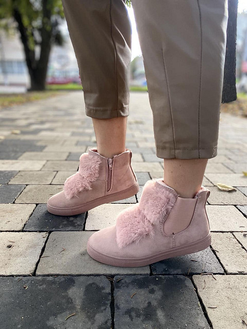 Ботинки женские LX17-219 пудра еко-замша зима высота 11см подошва 2см стелька 37р.-23.5см 39р.- Коломыя - изображение 6