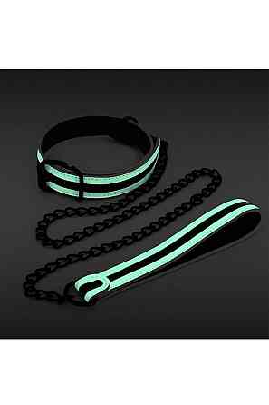 Нашийник з повідцем NS Novelties GLO Bondage Collar And Leash Green світяться в темряві Sex Aura Київ