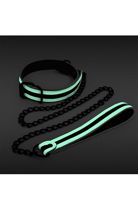 Ошейник с поводком NS Novelties GLO Bondage Collar And Leash Green светящиеся в темноте Sex Aura Киев - изображение 2