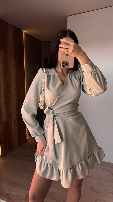 Женское романтическое платье на запах костюмка Серый Одесса - изображение 5