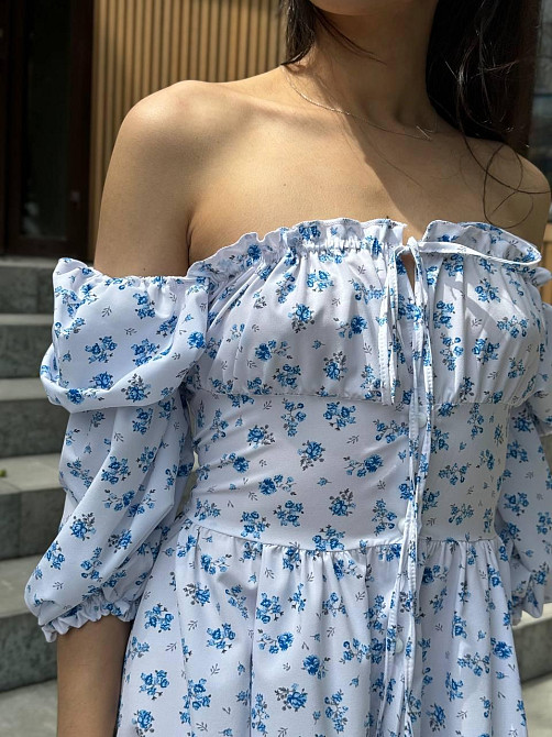 Жіноче софтове плаття на ґудзиках із довгим рукавом Білий Квітковий принт M-L Харків - фото 5