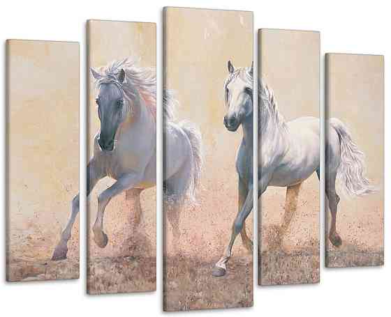 Модульна картина у вітальню / спальню Пара коней мальовані Art-476_5 ( 80х118см ) Київ
