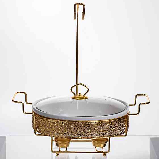 Yiwu Мармітниця настільна порцелянова 2.5 літра марміт круглий на підставці Білий із золотом YL Коломыя