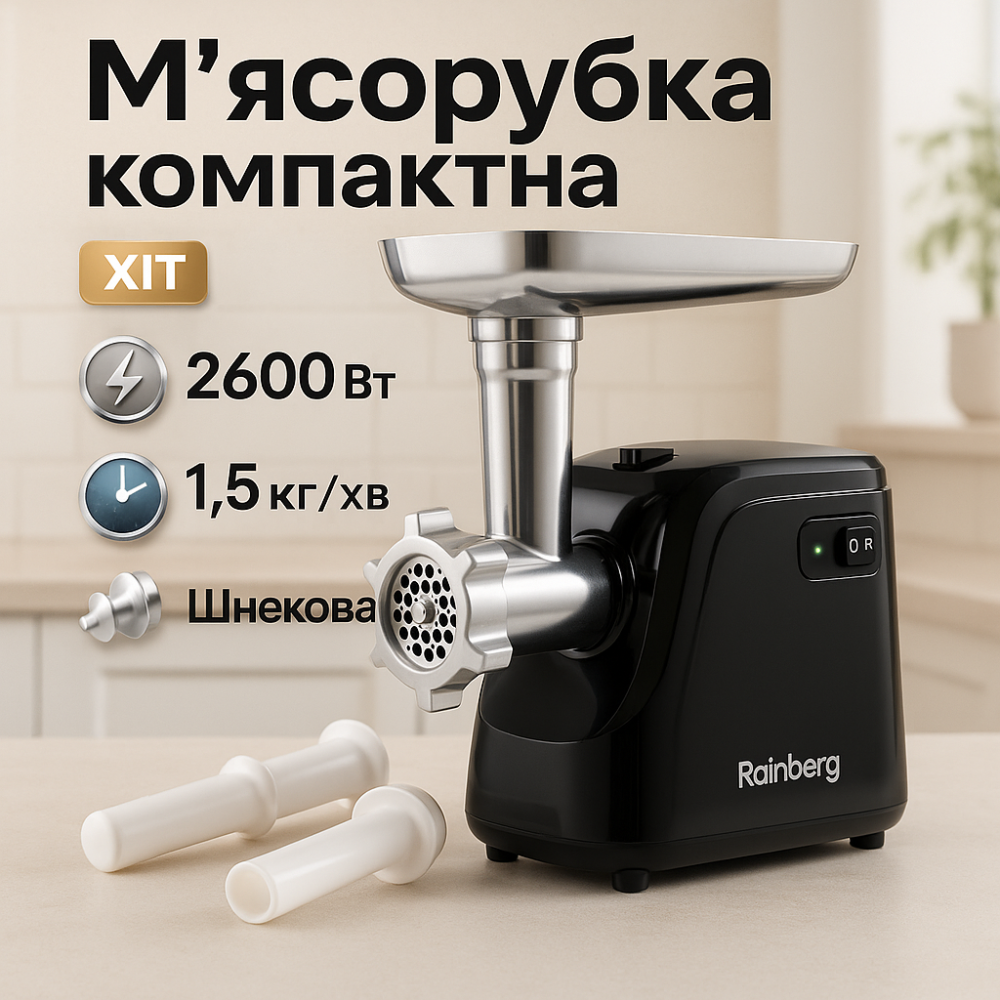 Мясорубка электрическая для мяса Rainberg RB-677 2600 Вт, Электрические мясорубки профессиональные HD-50 Львов - изображение 17