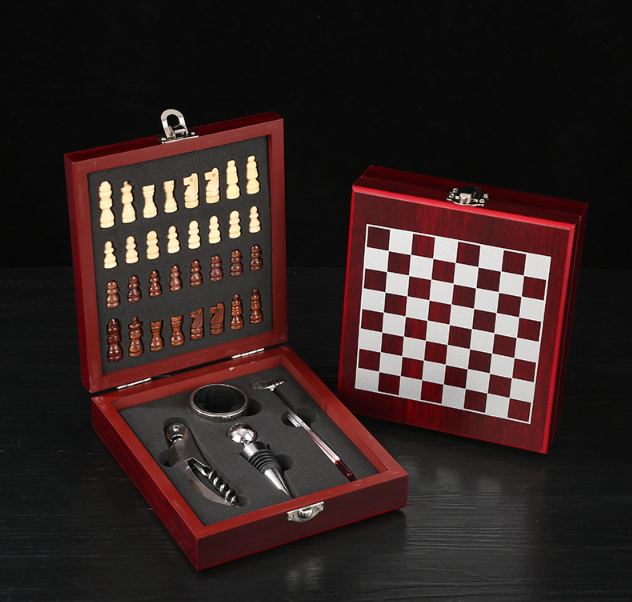 Набор для вина сомелье Шахматы 4 предмета в подарочном деревянном кейсе Бордо Кременчуг - изображение 1