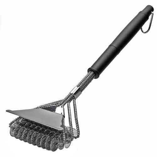 Щетка для гриля BBQ, безопасная чистка, 3 спирали + скребок, стальная ручка Киев