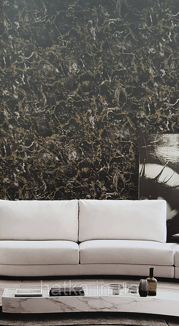 Шпалери вінілові на флізеліні AdaWall Roka 1.06х10 під камінь мармур структурні чорні золотисті 3д 23103-5 Київ - фото 1