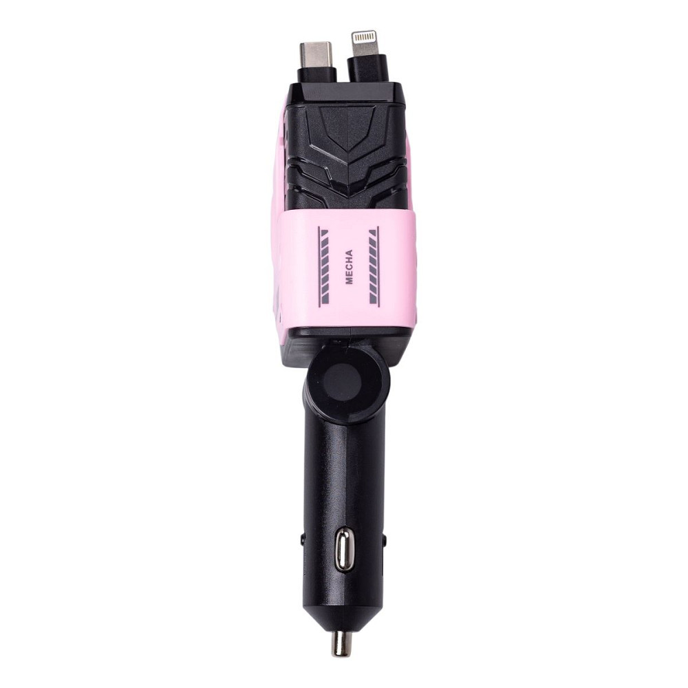 Автомобільний зарядний пристрій MECHA з висувними кабелями та портами USB/Type-C Рожевий HP-A1P Коломыя - изображение 5