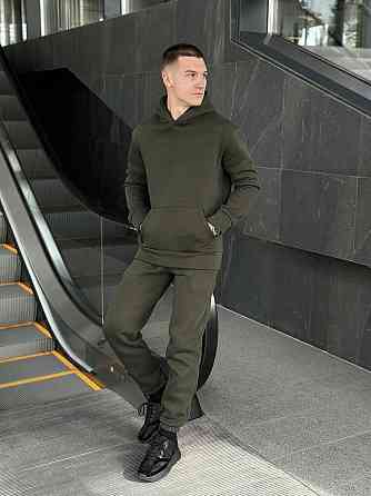 Теплое мужское худи на флисе с капюшоном хаки Pobedov 008 ЗИМА Киев