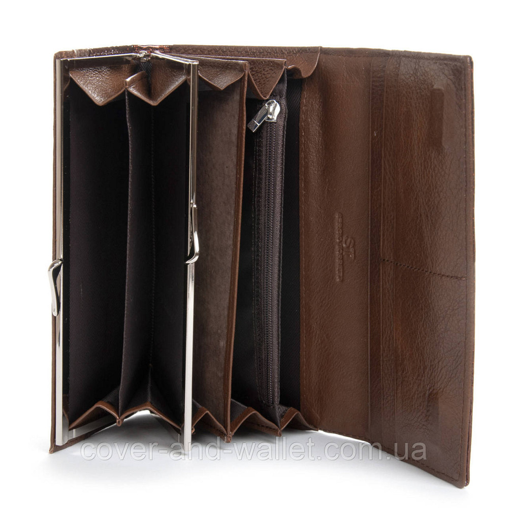 Коричневий жіночий гаманець в лаковій шкірі на магнітній фіксації ST Leather Київ - фото 5