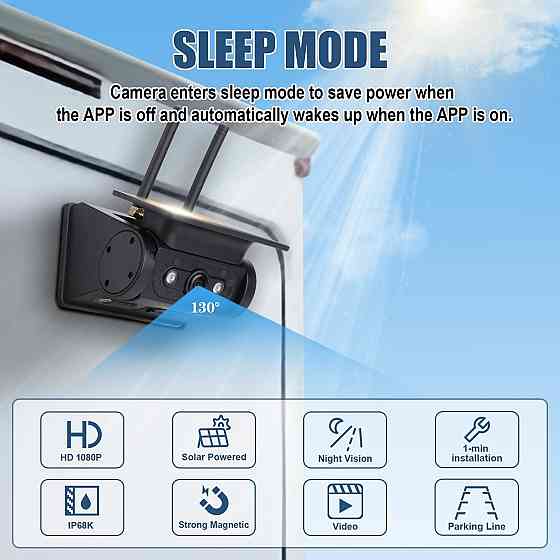 Безпровідна камера заднього огляду на сонячній батареї 1080P з пультом дистанційного керування Луцк