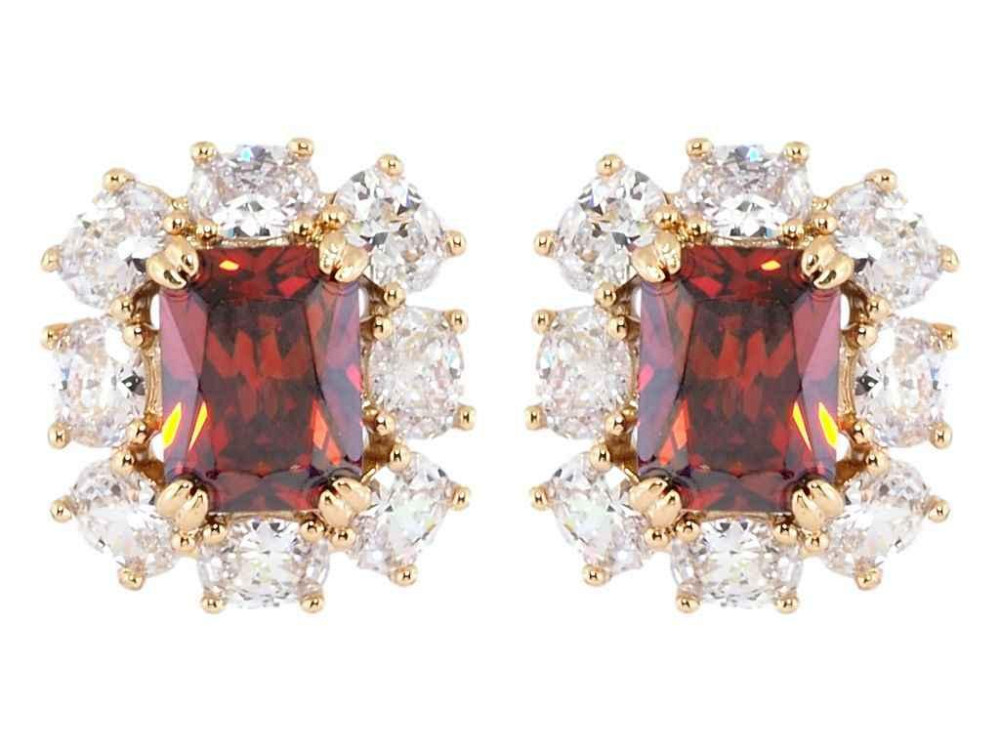 Серьги Позолота 18K пусеты Красные фианиты в обрамлении циркония (208598) ТМ XUPING Киев - изображение 1