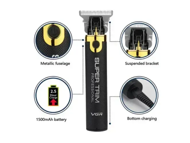 Машинка для стрижки аккумуляторная беспроводная профессиональная + 3 насадки / Триммер для волос VGR V-082 Коломия - фото 5