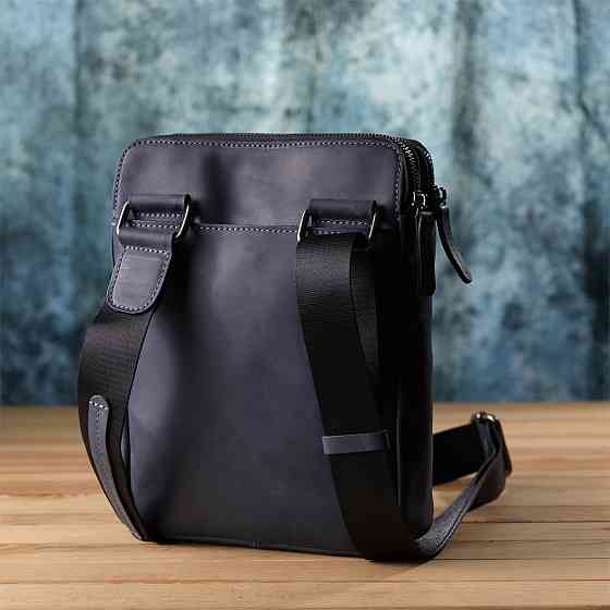 Практичная мужская сумка через плечо из винтажной натуральной кожи Синий (SHVIGEL) Киев