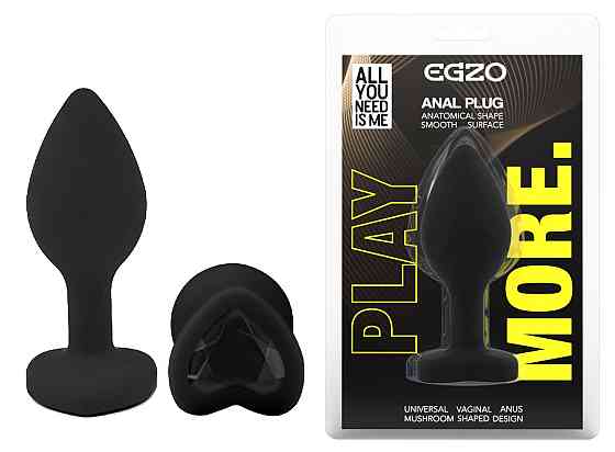 Силиконовая анальная пробка EGZO - Silicone Black Heart Plug Black, size S Sex Aura Киев