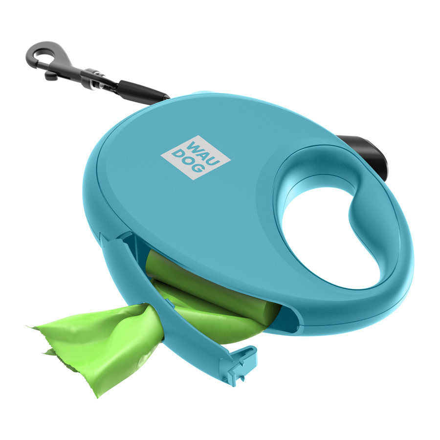 Поводок-рулетка для собак WAUDOG R-leash с контейнером для пакетов, светоотражающая лента, L, до 40 кг, 5 м, голубой Киев - изображение 7