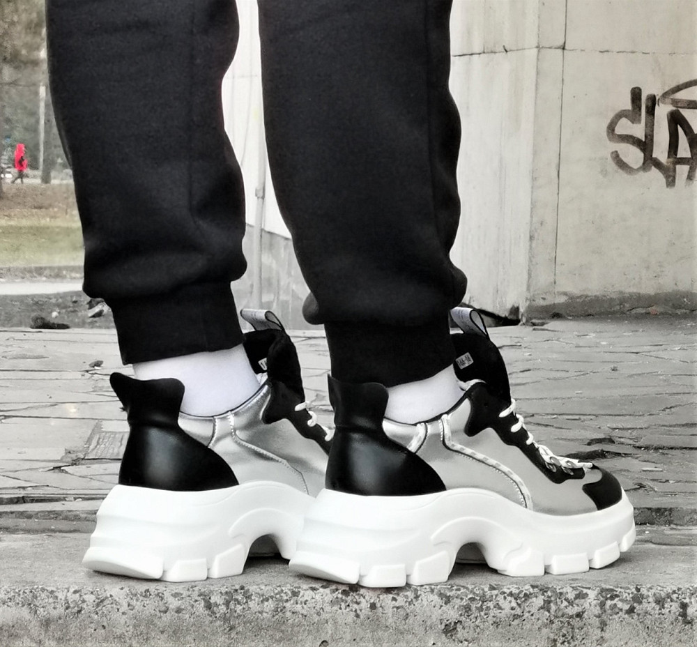 . Жеганські Кросівки на Танкетці Сріблясті Сліпони Мокасини на Платформі Білі (розміри: 36,38,39) — 16 Дніпро - фото 4