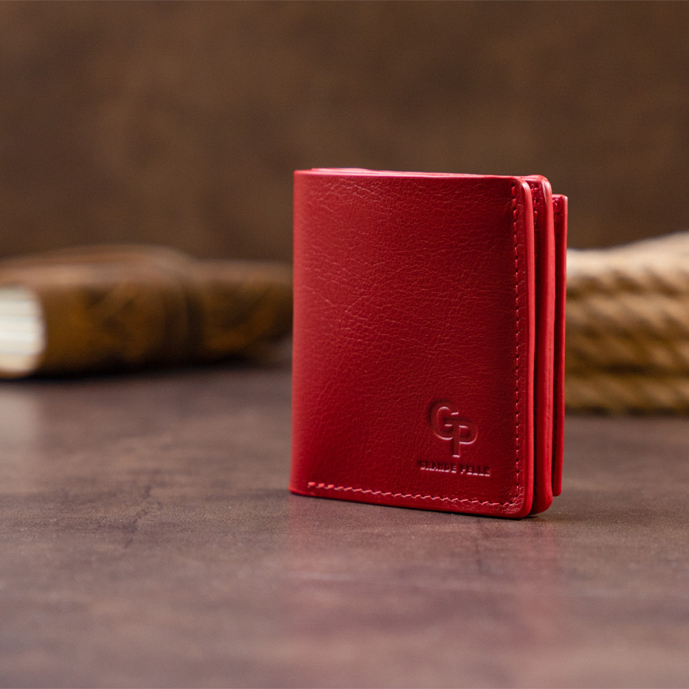 Вертикальное глянцевое портмоне с накладной монетницей GRANDE PELLE 11331 Красное Киев - изображение 6