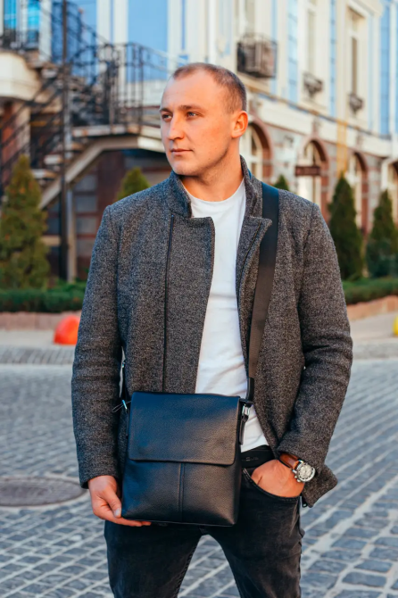 Мужская сумка планшет через плечо 23х26х6, кожаная барсетка Tiding Bag SK A75-181 черная Киев - изображение 16