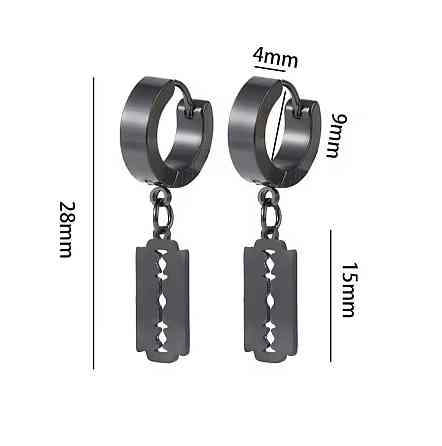 Сережки кільця чорні з підвіскою лезо чоловічі сережки кільця з підвіскою Київ