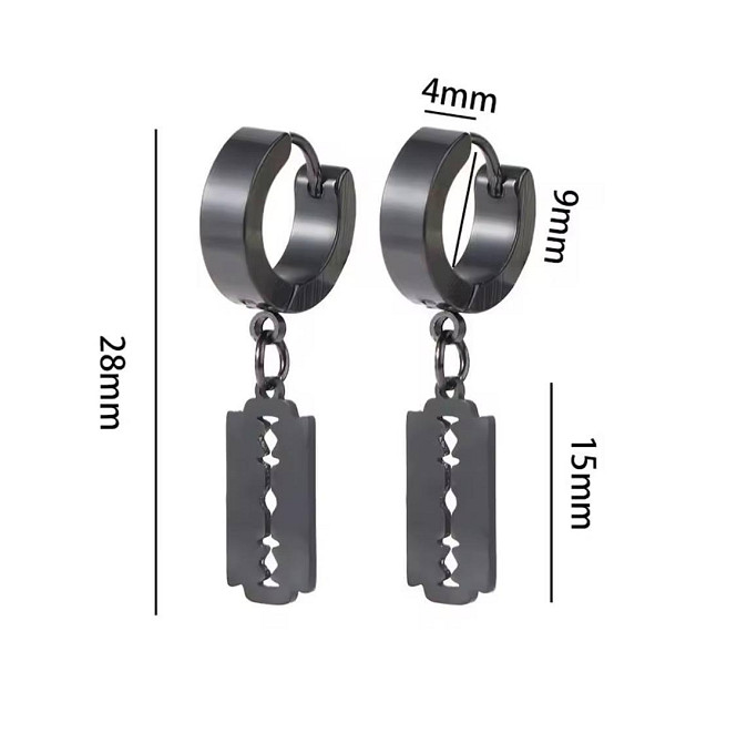 Серьги кольца черные с подвеской лезвие мужские серьги кольца с подвеской Киев - изображение 4