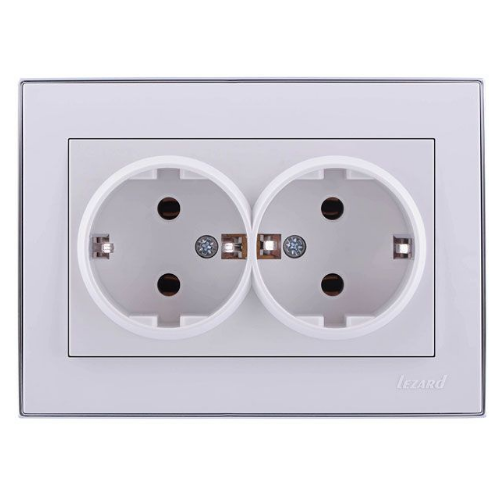 RAIN біла Розетка внутрішня 2-а із заземленням з боковою вставкою хром Лезард Житомир - изображение 1