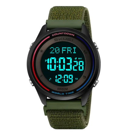 Годинник чоловічий наручний спортивний Skmei 2412 з нейлоновим ремінцем на липучці (Зелений) Вінниця