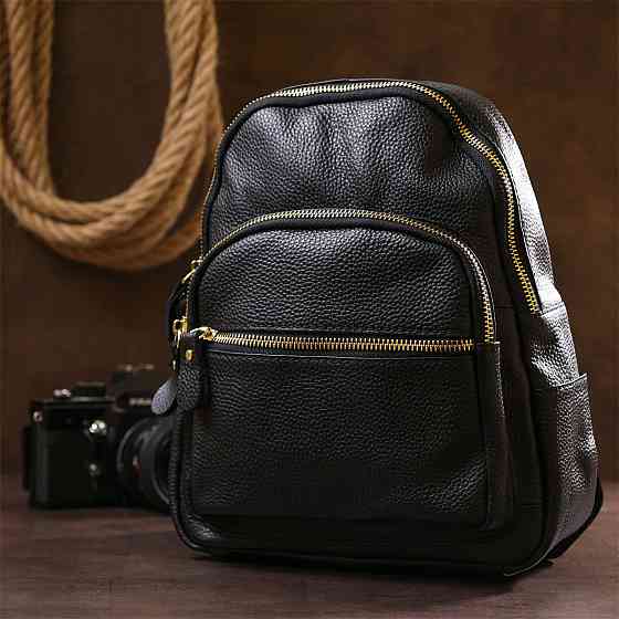 Кожаный стильный женский рюкзак Черный (Vintage) Киев