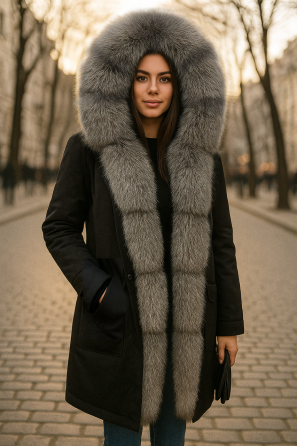 Парка жіноча з хутром блюфрост Чорний р 54 95см Харків