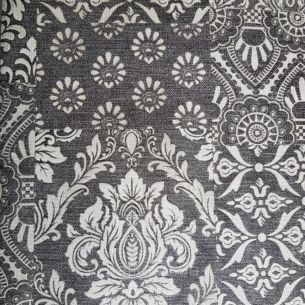 Шпалери метрові вінілові на флізелін Yuanlong Samsara східний стиль під килим білі сріблом на чорному 3д Київ - фото 3