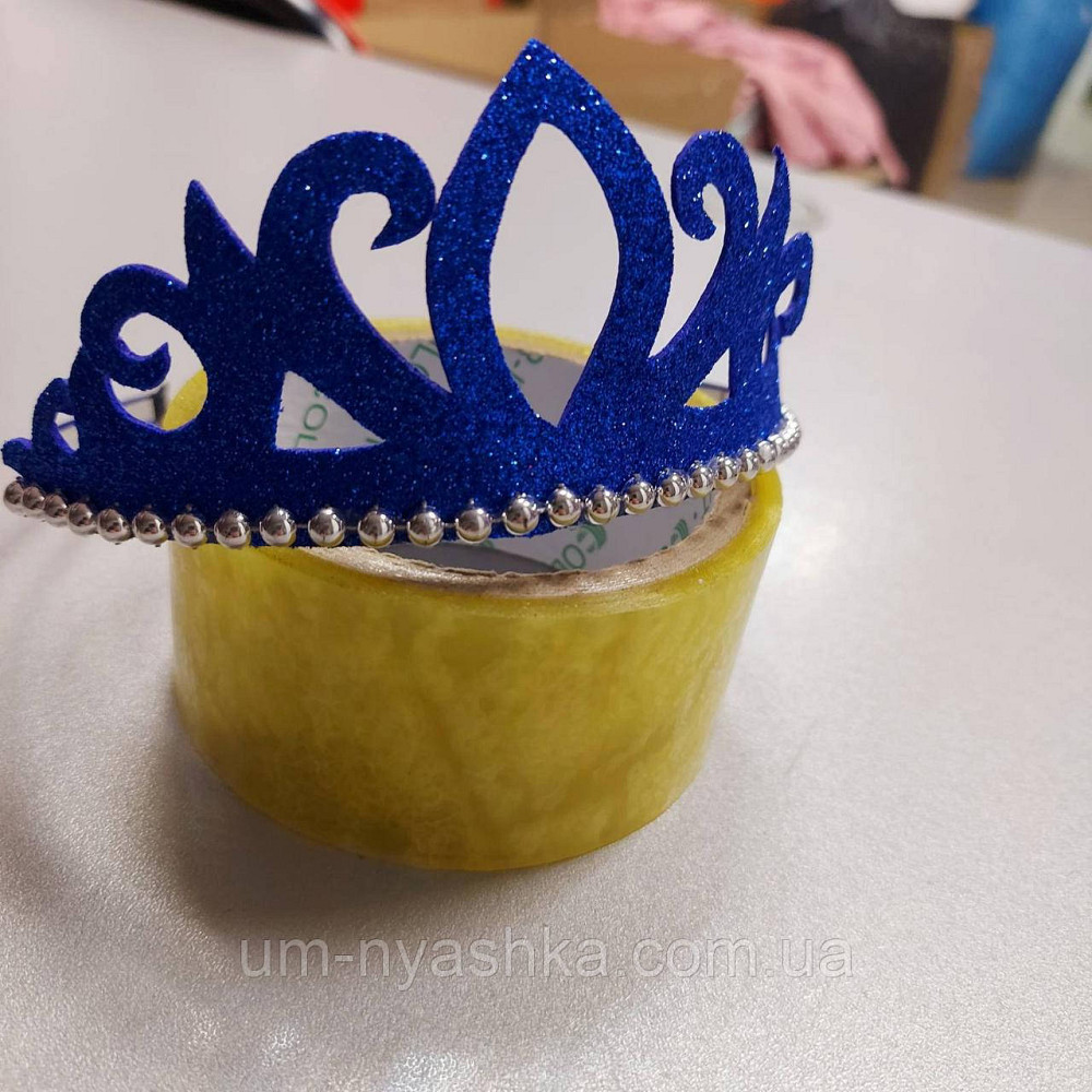 Діадема на обручі Корона синя з глітером Кривий Ріг - фото 1