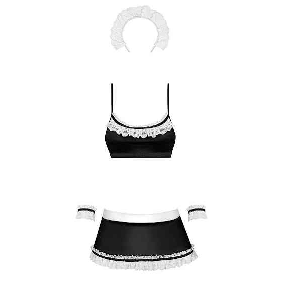 Атласний еротичний костюм покоївки Obsessive Maid set S/M, black, 5 предметів Sex Aura Київ