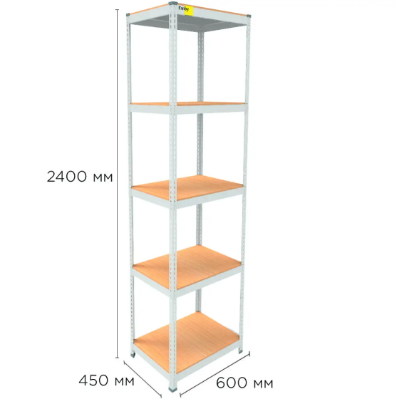 Металлический стеллаж Emby Light Series (размер 2400х600x300мм) 5 полок ДСП до 100кг Белый Винница
