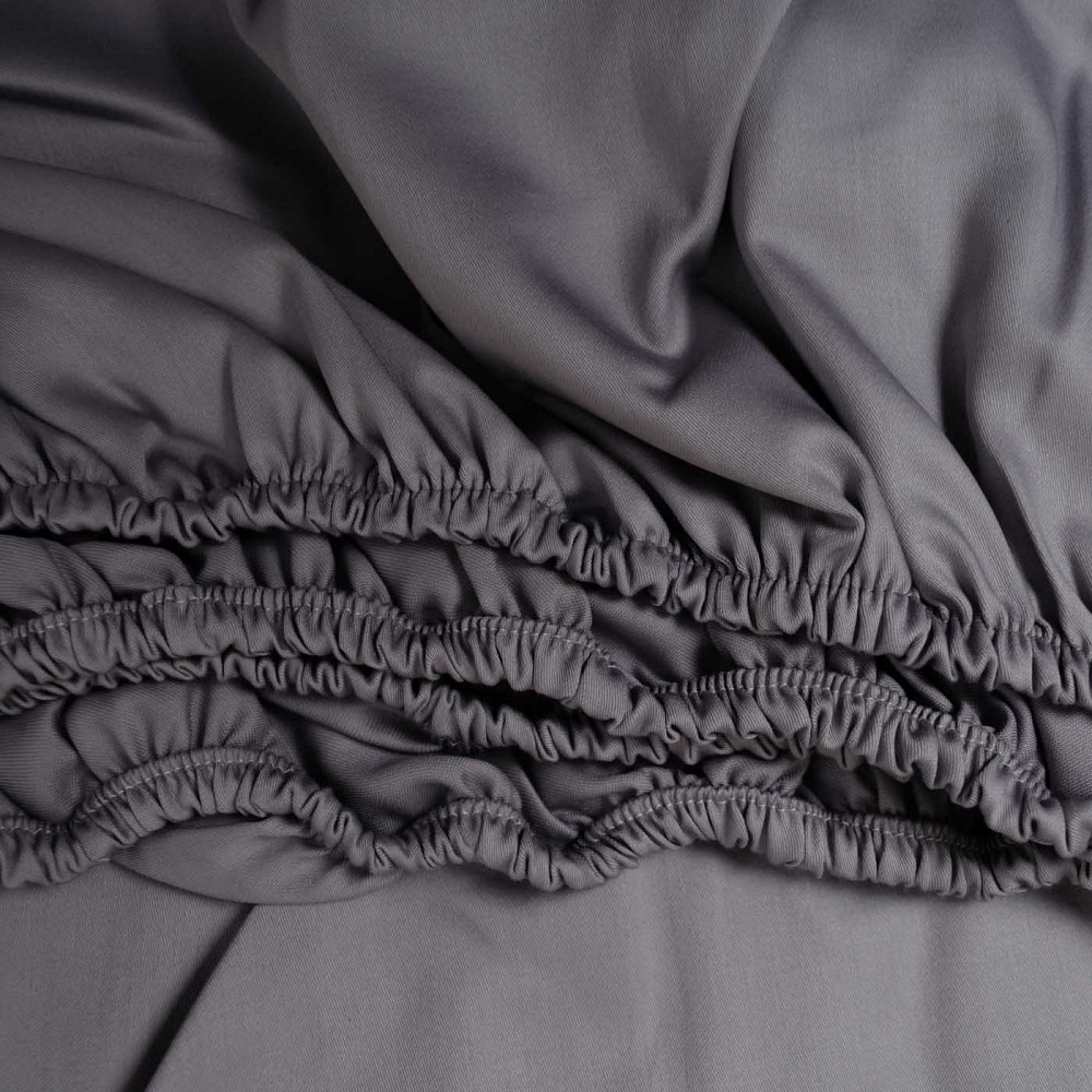 Простынь на резинке двуспальная сатин 100% хлопок 180х200х35см 125г/м2 (Графит) Сумы - изображение 4