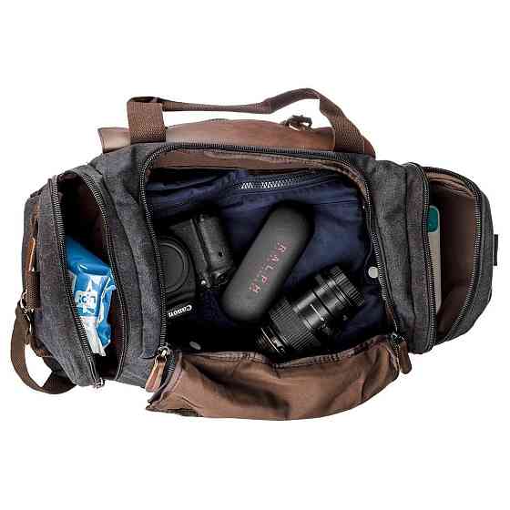 Дорожня сумка текстильна з кишенею Чорна (Vintage) Київ